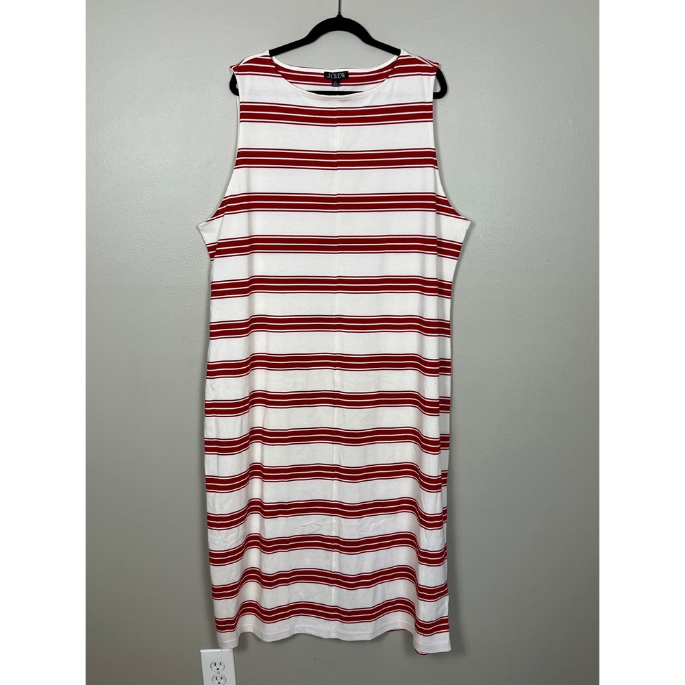 J.Crew Womens 3X Red White Striped Sleeveless Cotton Midi Dress CV653 NWT